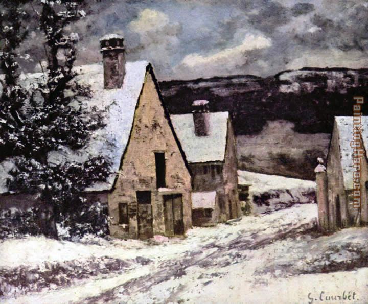 Village at winter painting - Gustave Courbet Village at winter art painting